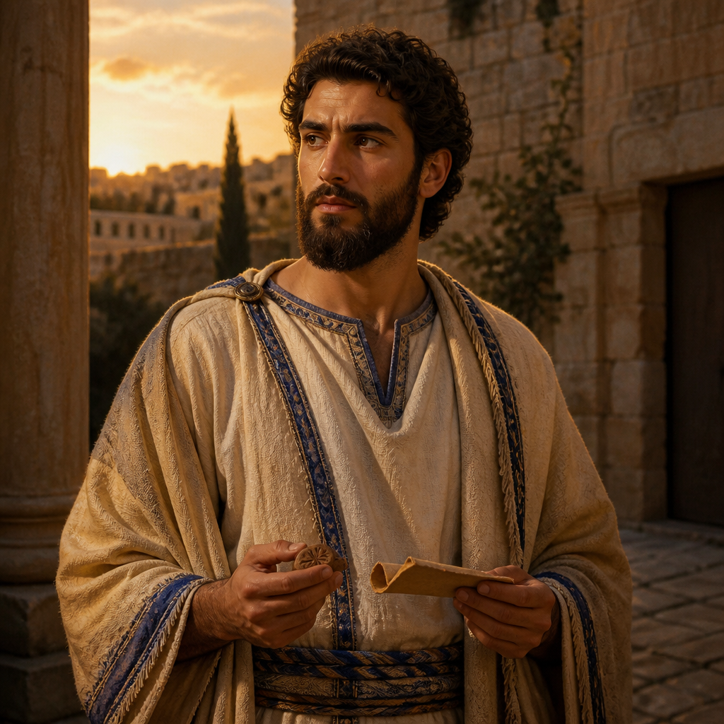 Oil-painting style portrait of Igal, Descendant of David, Son of Shemaiah and descendant of David in the Judean genealogy