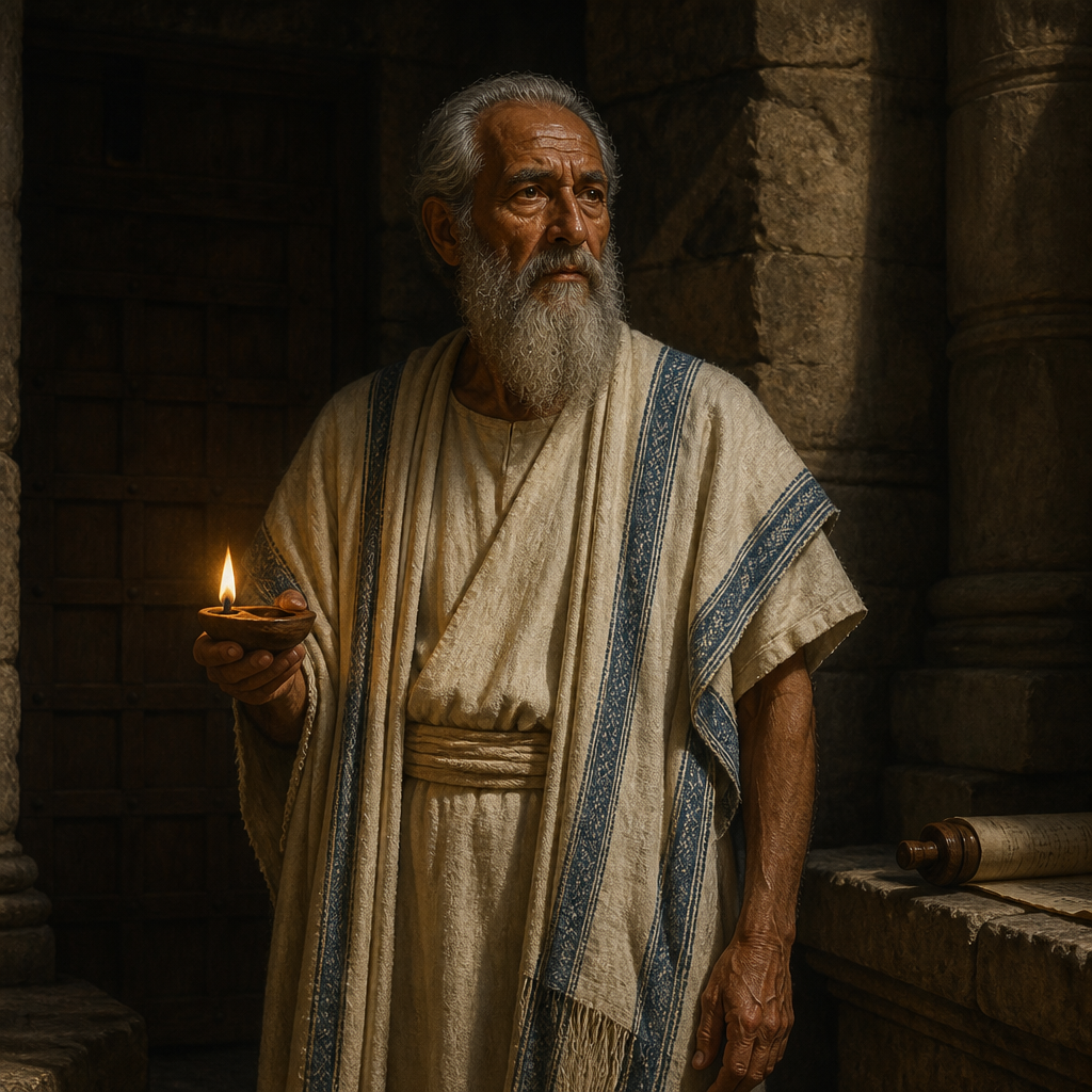 Oil-painting style portrait of Igdaliah, Man of God whose descendants held a prestigious chamber in the Temple of Jerusalem