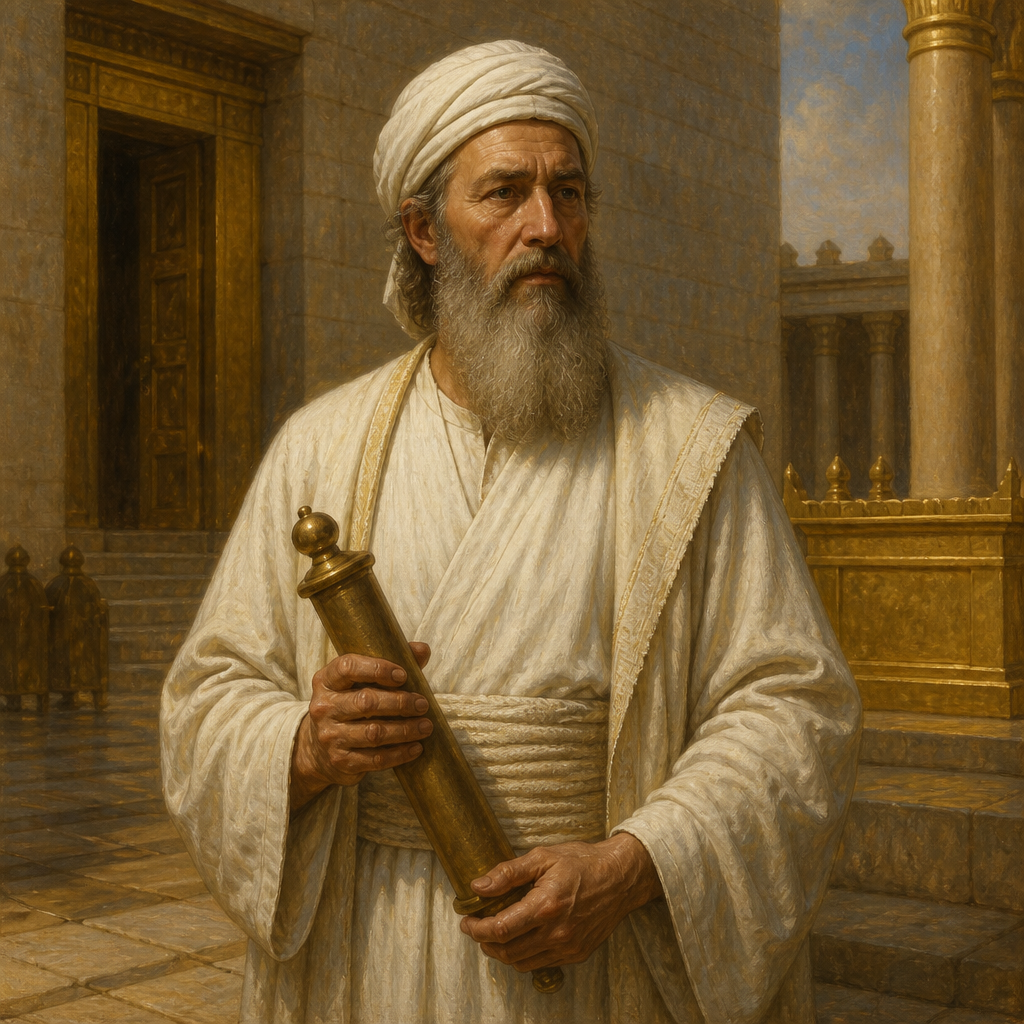 Oil-painting style portrait of Immer, Priest of the Divided Monarchy, Patriarch of the sixteenth priestly division whose line endured through the Babylonian Exile