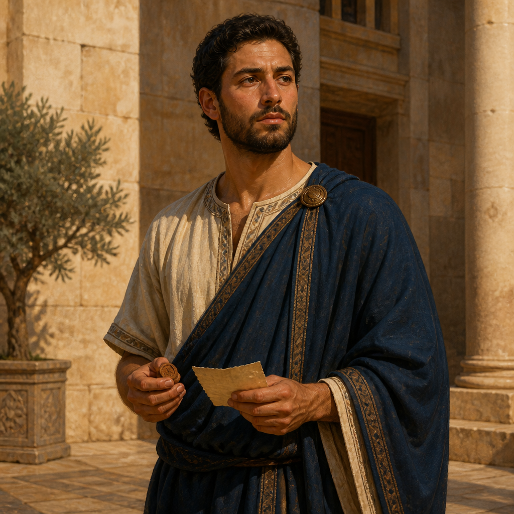 Oil-painting style portrait of Ishmael, Son of Azel, Son of Azel and a descendant of King Saul listed in the Benjamite genealogies