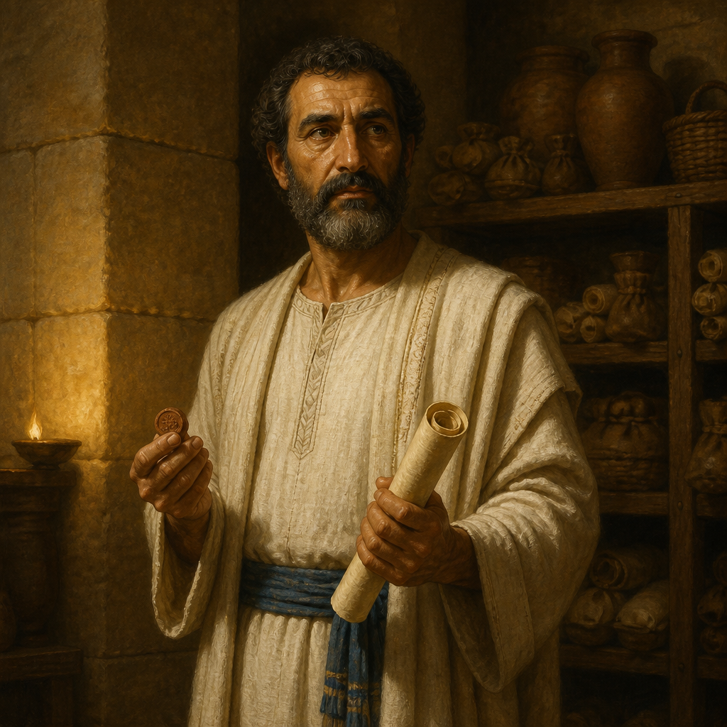 Oil-painting style portrait of Isshiah, Son of Rehabiah, Levite of the line of Moses who served as the firstborn son of Rehabiah