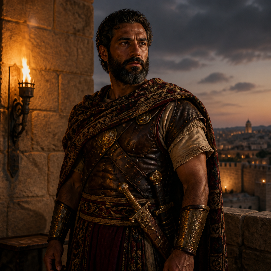 Oil-painting style portrait of Ithmah, Moabite warrior who became one of King David's Mighty Men
