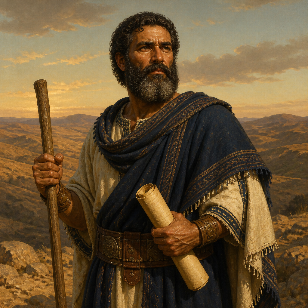 Oil-painting style portrait of Jamlech, Simeonite leader listed in the genealogies of the Divided Monarchy