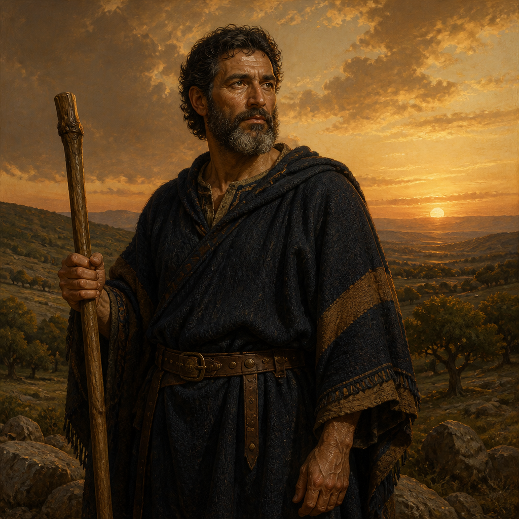 Oil-painting style portrait of Janai, Gadite leader who lived in the region of Bashan during the Divided Monarchy