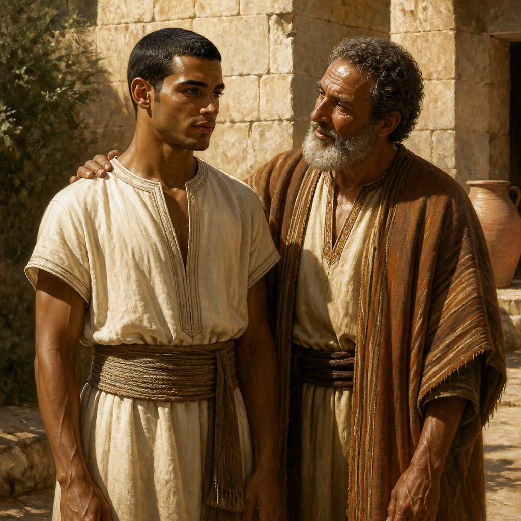 Oil-painting style portrait of Jarha, Egyptian servant who married his master's daughter to continue the family line