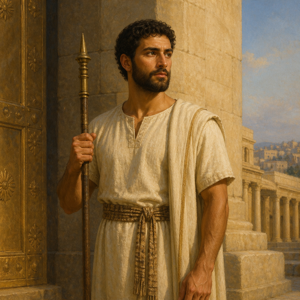 Oil-painting style portrait of Jathniel, Levite gatekeeper and fourth son of Meshelemiah