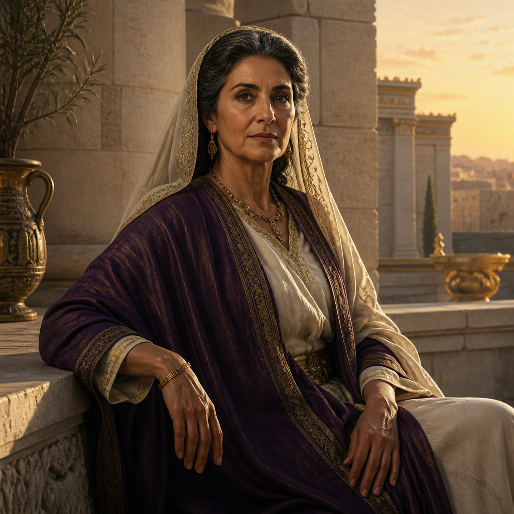 Oil-painting style portrait of Jecoliah, Queen Mother of Judah and mother of King Uzziah