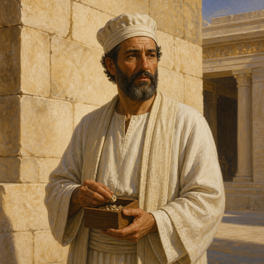 Oil-painting style portrait of Jedaiah, Priest of the Second Division, Priest who held the second lot in the twenty-four divisions of the sanctuary