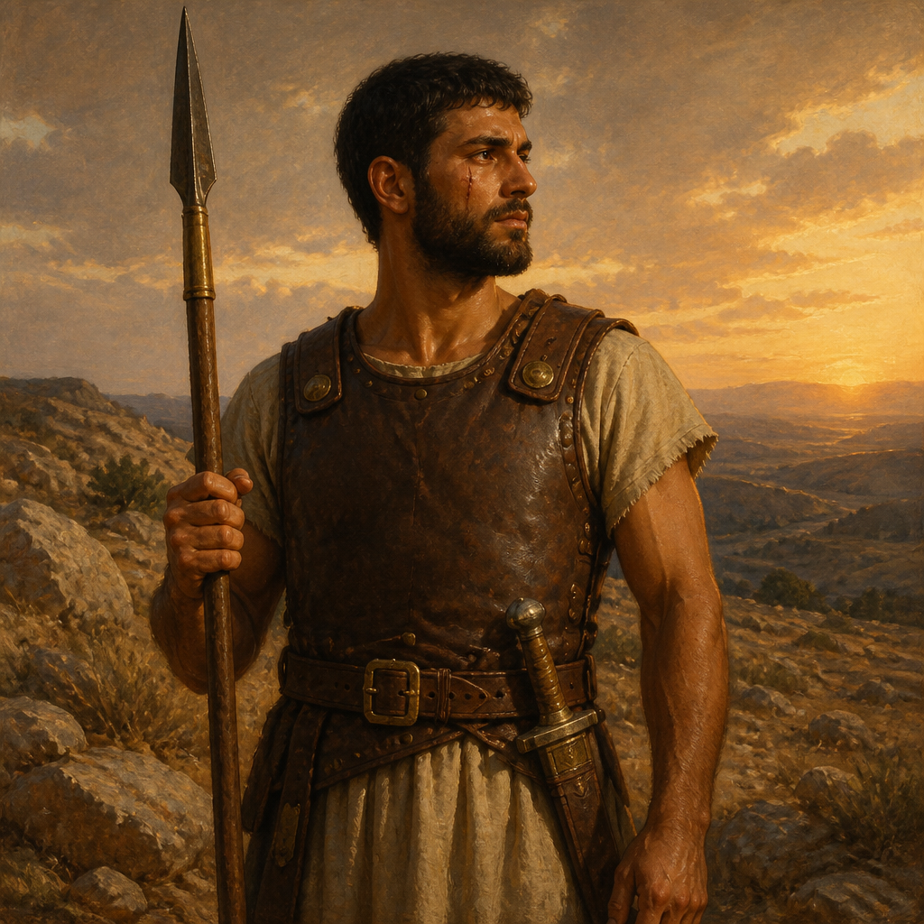 Oil-painting style portrait of Jediael, Son of Shimri, Warrior in King David's elite guard and son of Shimri