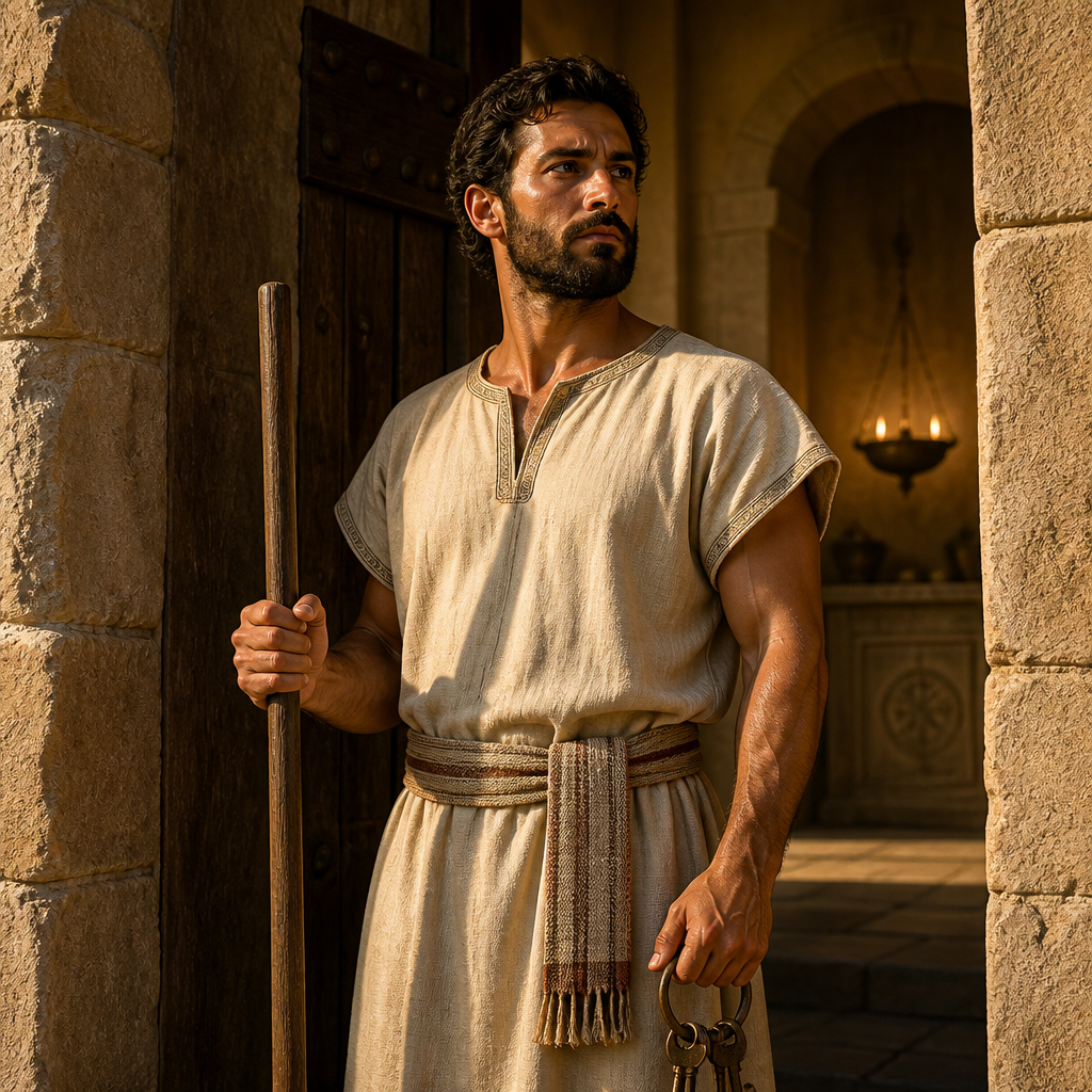 Oil-painting style portrait of Jediael, Son of Meshelemiah, Levite gatekeeper and second son of Meshelemiah who served in the sanctuary