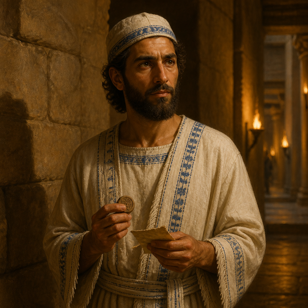 Oil-painting style portrait of Jehdeiah, Grandson of Moses, Levite descendant of Moses listed in the genealogical records of the temple