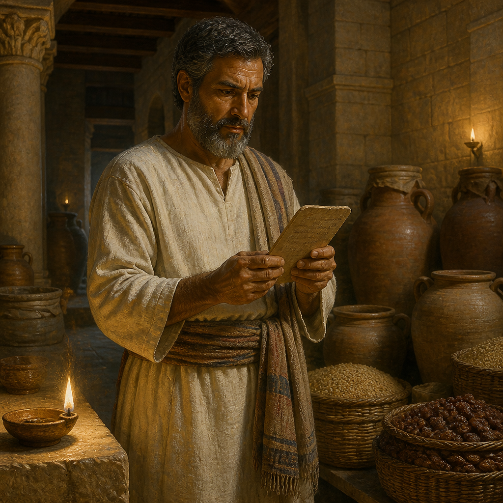 Oil-painting style portrait of Jehiel, Temple Overseer under Hezekiah, Temple official who oversaw the storerooms and tithes during King Hezekiah's reign