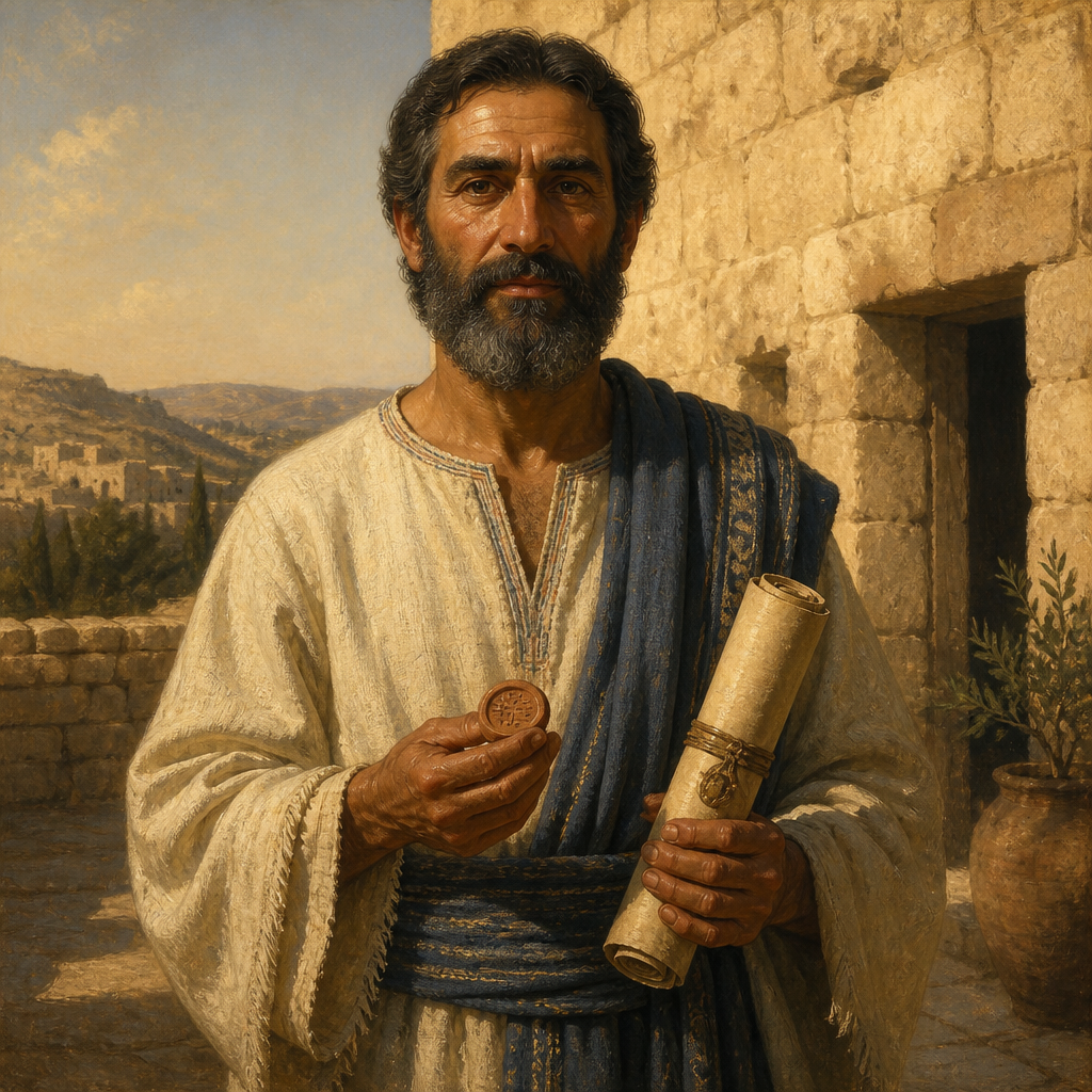 Oil-painting style portrait of Jehoaddah, Descendant of King Saul whose lineage is recorded in the Benjaminite genealogies of Chronicles