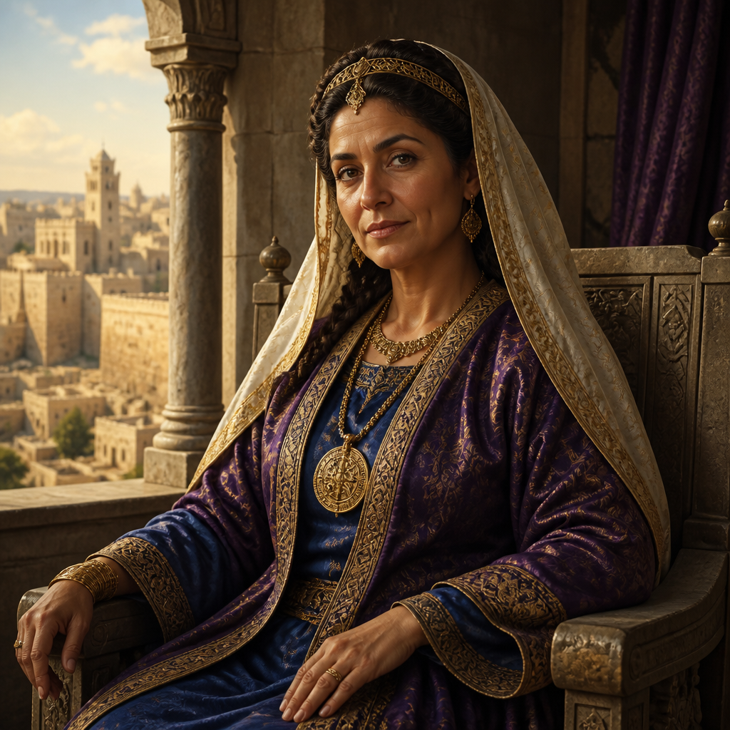 Oil-painting style portrait of Jehoaddan, Queen Mother of Judah and mother of King Amaziah