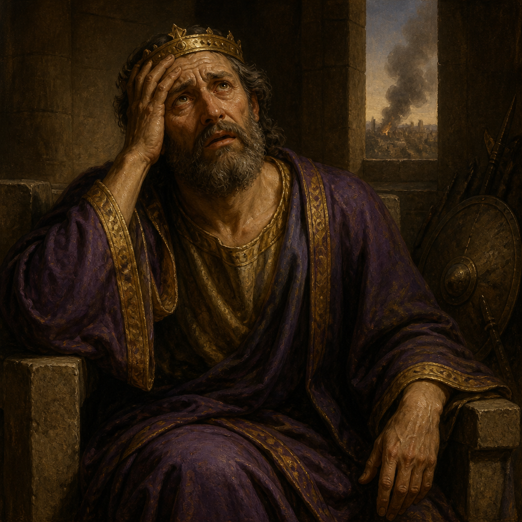 Oil-painting style portrait of Jehoahaz, Son of Jehu, King of Israel whose army was decimated by the Arameans before he sought God's help