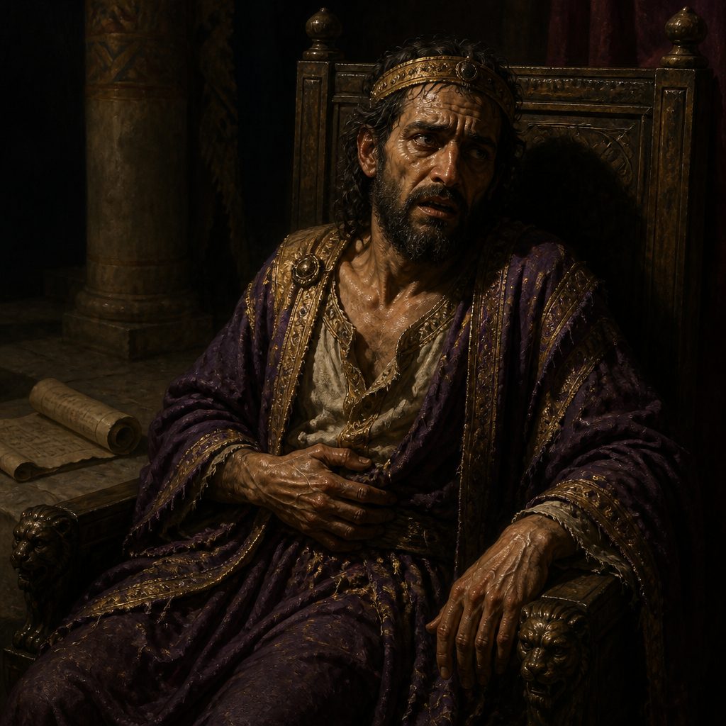 Oil-painting style portrait of Jehoram, King of Judah, King of Judah who murdered his brothers and died of an intestinal disease