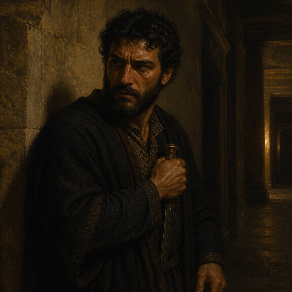 Oil-painting style portrait of Jehozabad, Servant of King Joash, servant of King Joash who conspired to assassinate him in his bed