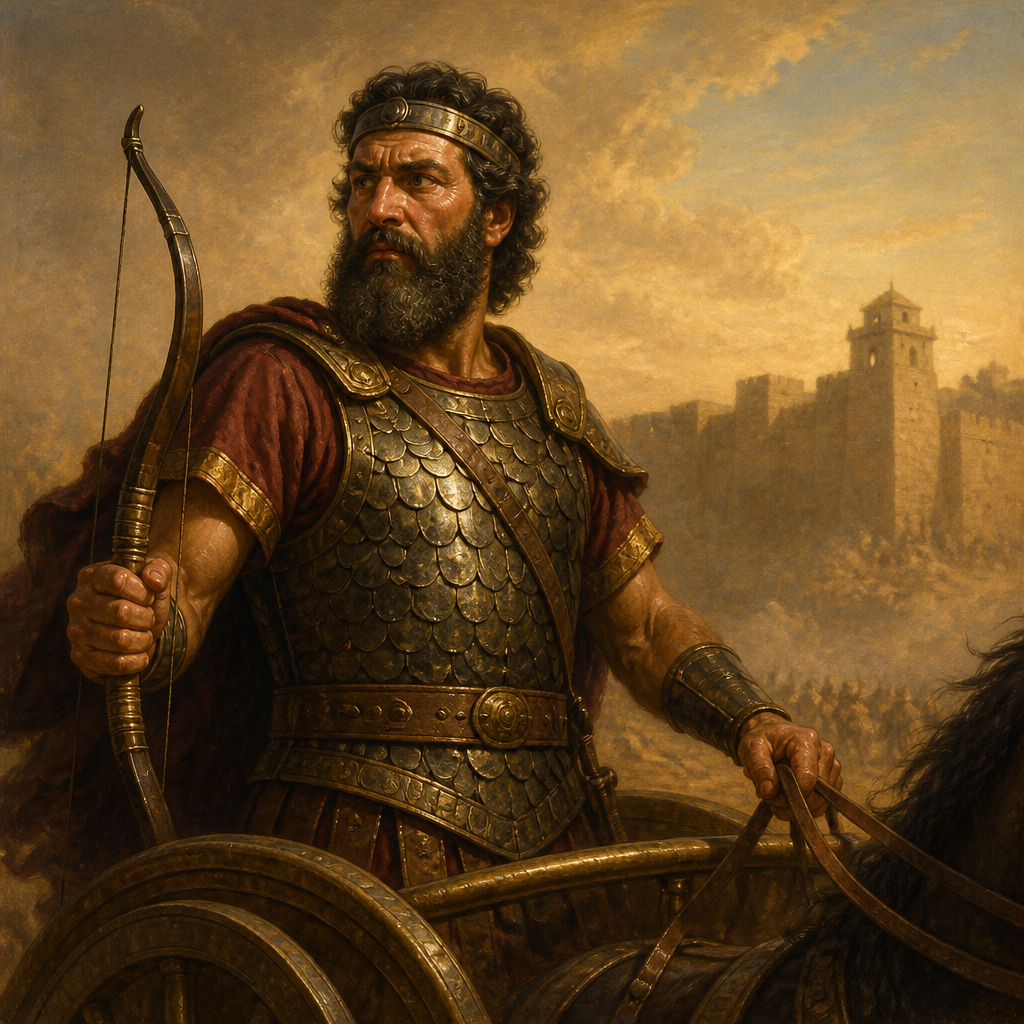 Oil-painting style portrait of Jehu, King of Israel, King of Israel who executed the house of Ahab and destroyed the temple of Baal