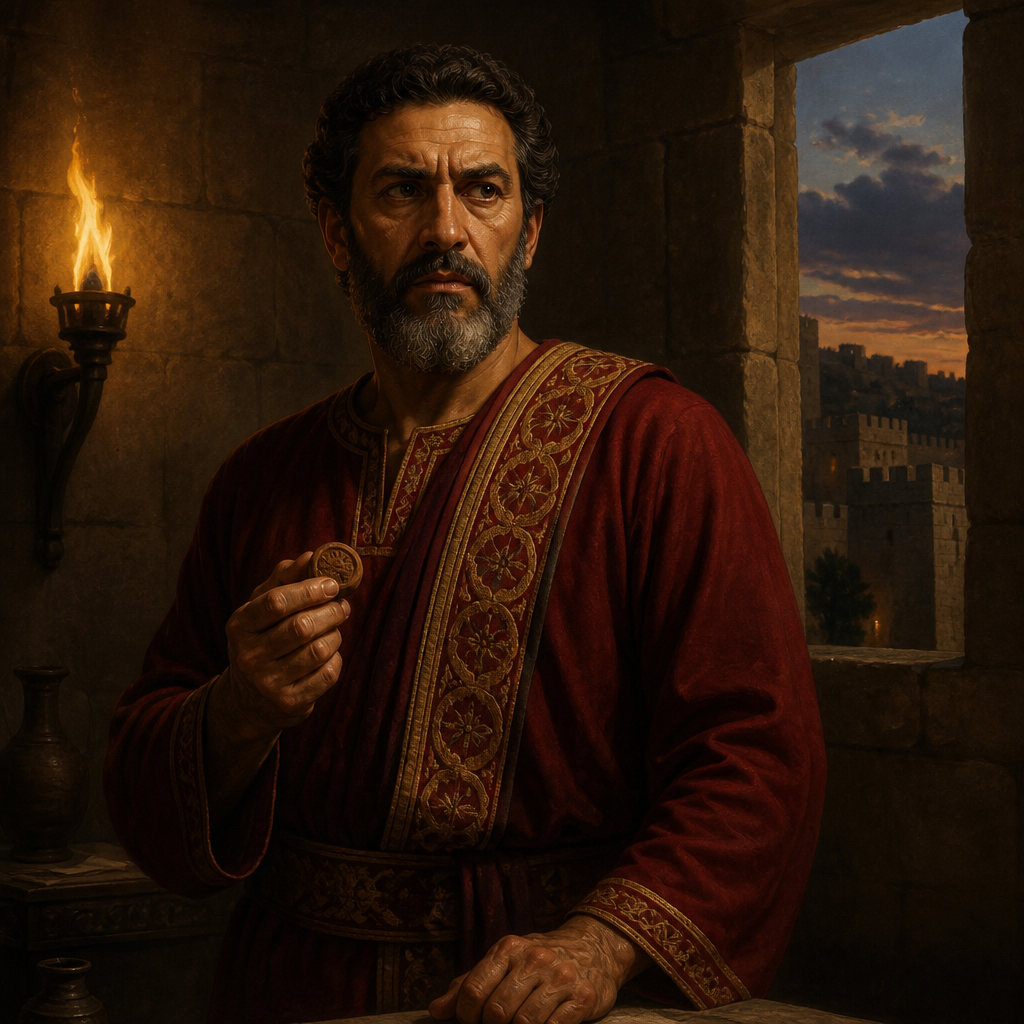 Oil-painting style portrait of Jehucal, Royal official under King Zedekiah who opposed the prophet Jeremiah