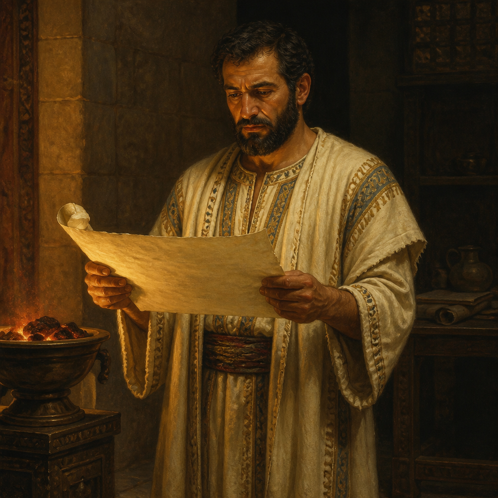 Oil-painting style portrait of Jehudi, Court official who read Jeremiah's scroll to King Jehoiakim