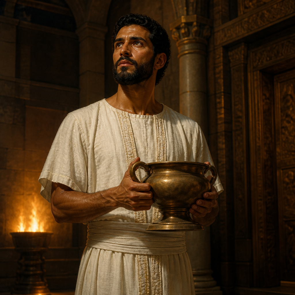 Oil-painting style portrait of Jehuel, Levite who helped cleanse the Temple under King Hezekiah