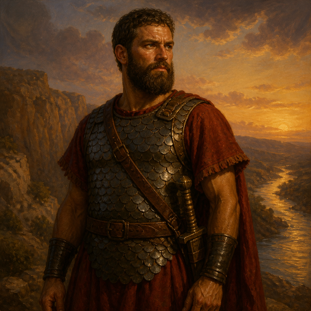 Oil-painting style portrait of Jeiel, son of Hotham the Aroerite, Warrior among King David’s mighty men