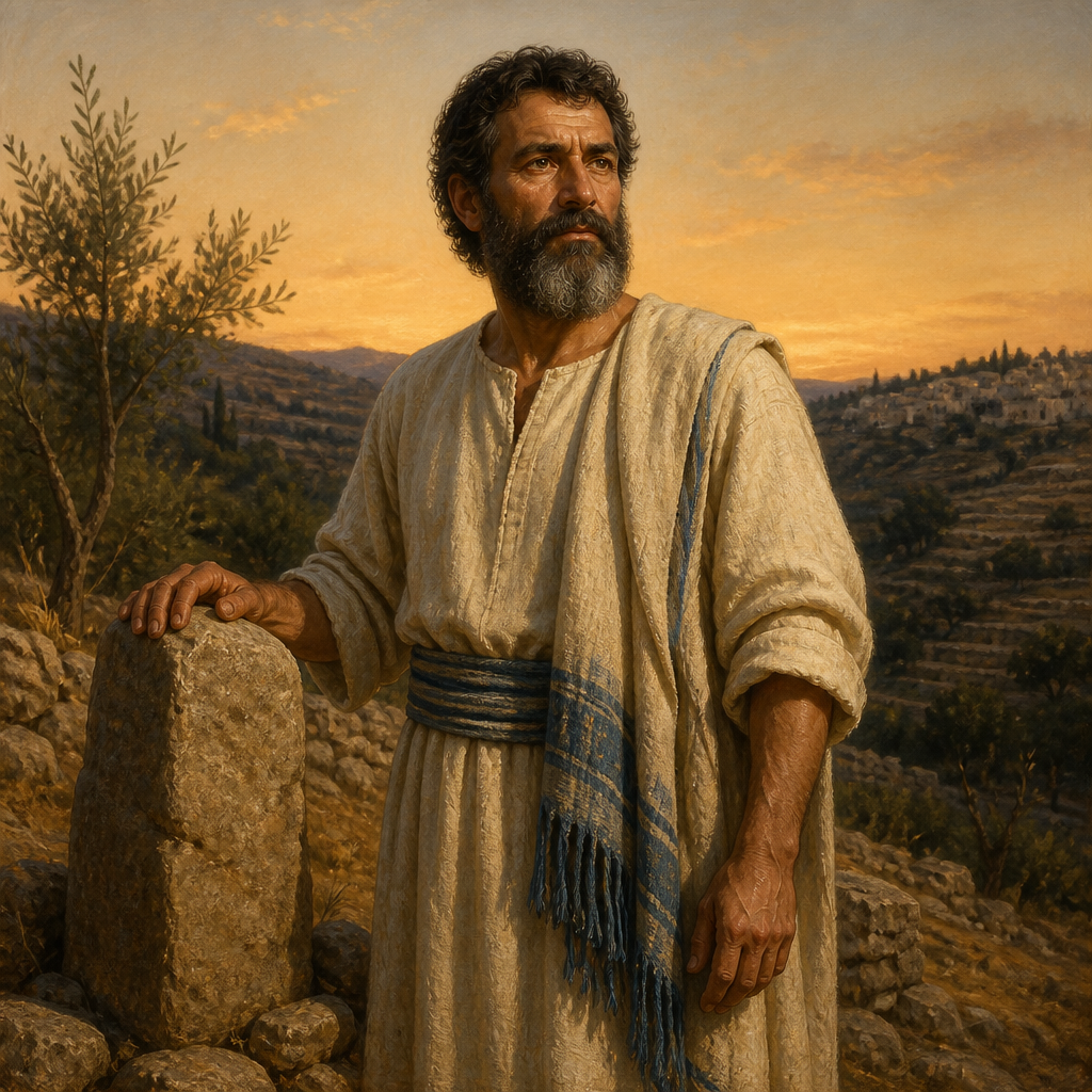 Oil-painting style portrait of Jekamiah, Son of Shallum, Member of the Tribe of Judah listed in the genealogy of Jerahmeel