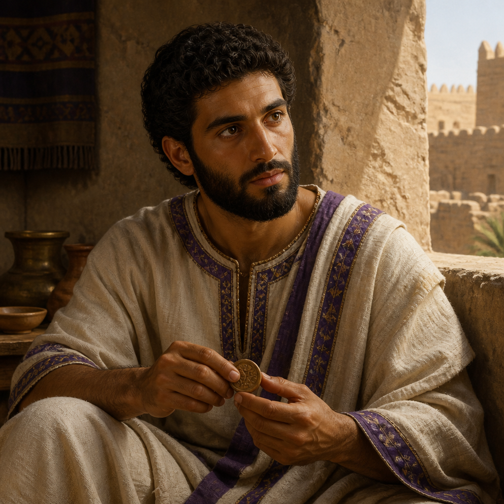 Oil-painting style portrait of Jekamiah, Son of Shealtiel, Prince of the royal line of Judah and grandson of King Jehoiachin