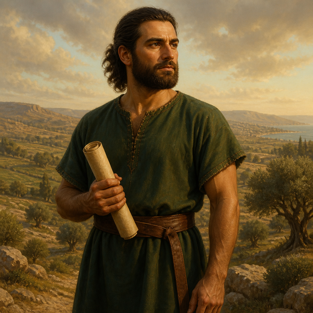 Oil-painting style portrait of Jephunneh, Asherite of the Divided Monarchy, Son of Jether and member of the Tribe of Asher in the Divided Monarchy