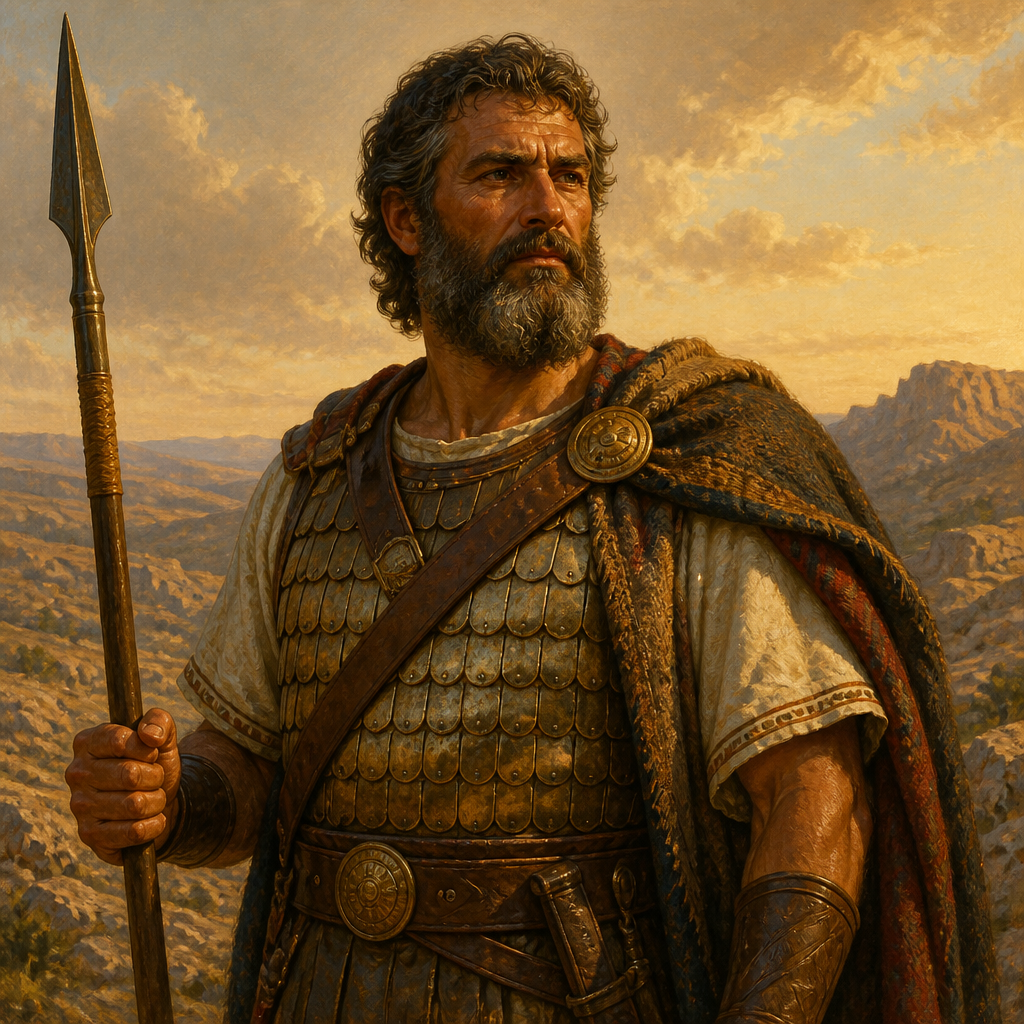 Oil-painting style portrait of Jeremiah, Family Head of Manasseh, Mighty man of valor and famous head of a family in the tribe of Manasseh