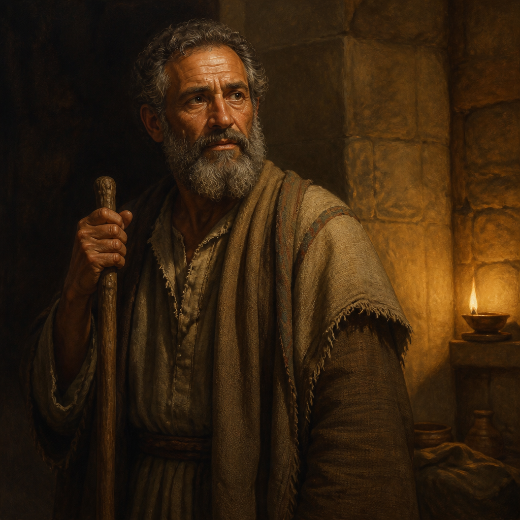 Oil-painting style portrait of Jeremiah, Father of Jaazaniah, Rechabite patriarch and father of Jaazaniah who stood as a witness to the clan's faithfulness
