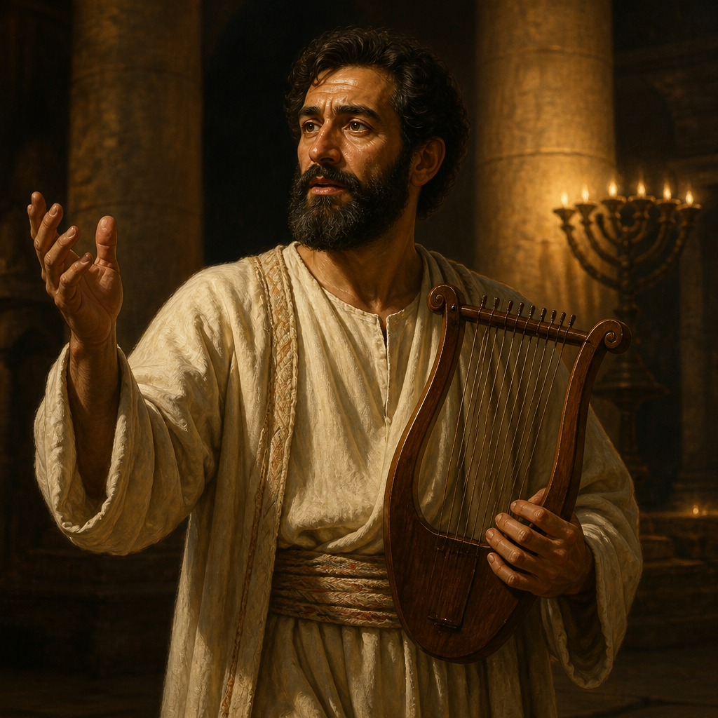 Oil-painting style portrait of Jerimoth, Levite Musician of the Divided Monarchy, Levite musician who led the fifteenth division of singers in the temple
