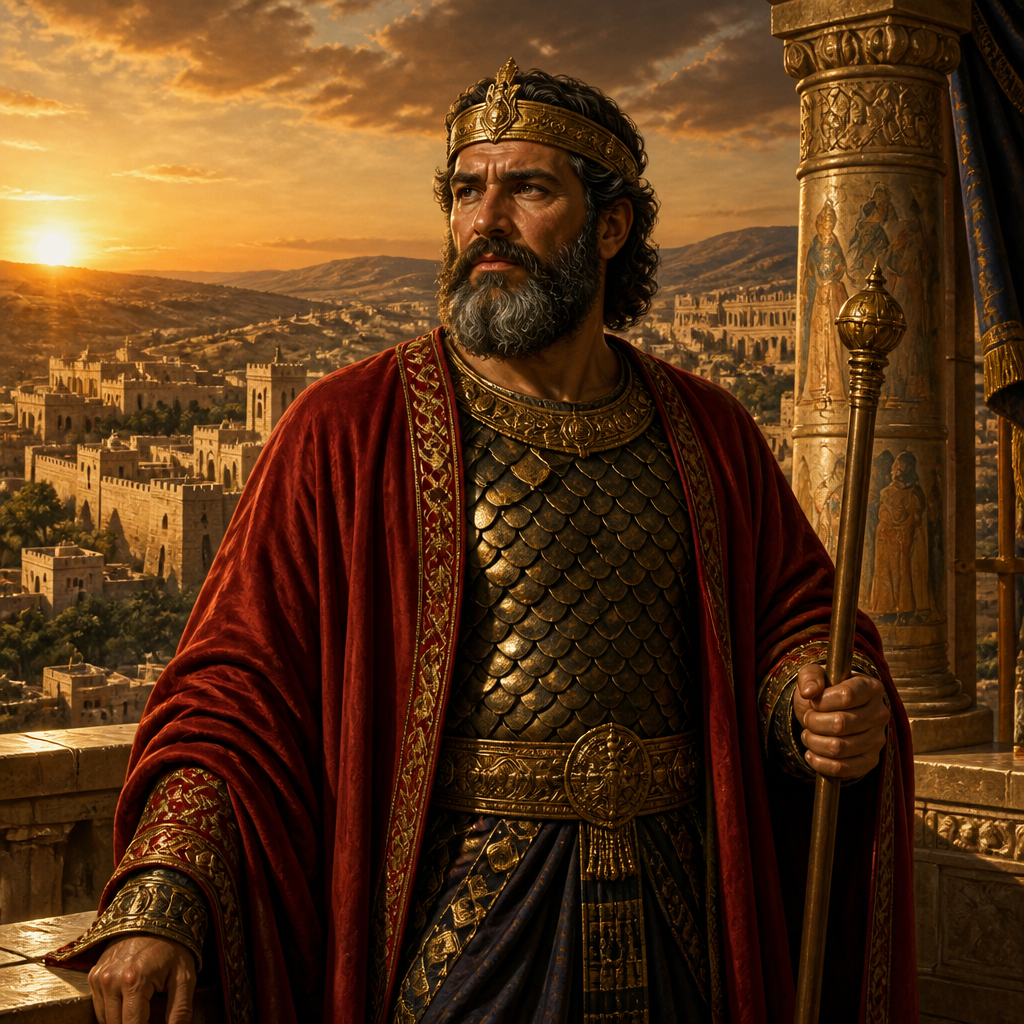 Oil-painting style portrait of Jeroboam son of Jehoash, King of Israel, King of Israel who restored the borders from Hamath to the Sea of the Arabah