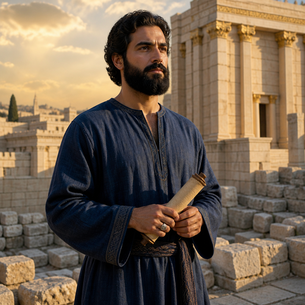 Oil-painting style portrait of Jeshaiah, Grandson of Zerubbabel, Descendant of Zerubbabel listed in the Davidic genealogy of 1 Chronicles
