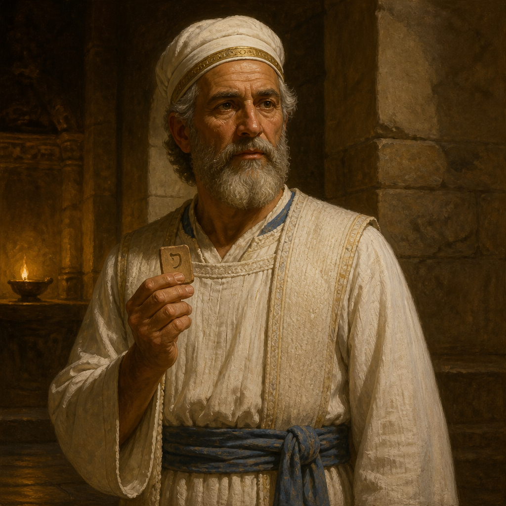 Oil-painting style portrait of Jeshua, Priest of the Divided Monarchy, Head of the ninth priestly division during the Divided Monarchy