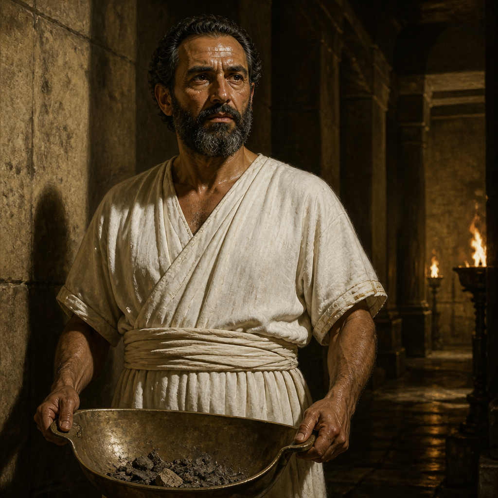 Oil-painting style portrait of Jeuel, Levite of the Divided Monarchy, Levite who helped purify the Temple under King Hezekiah