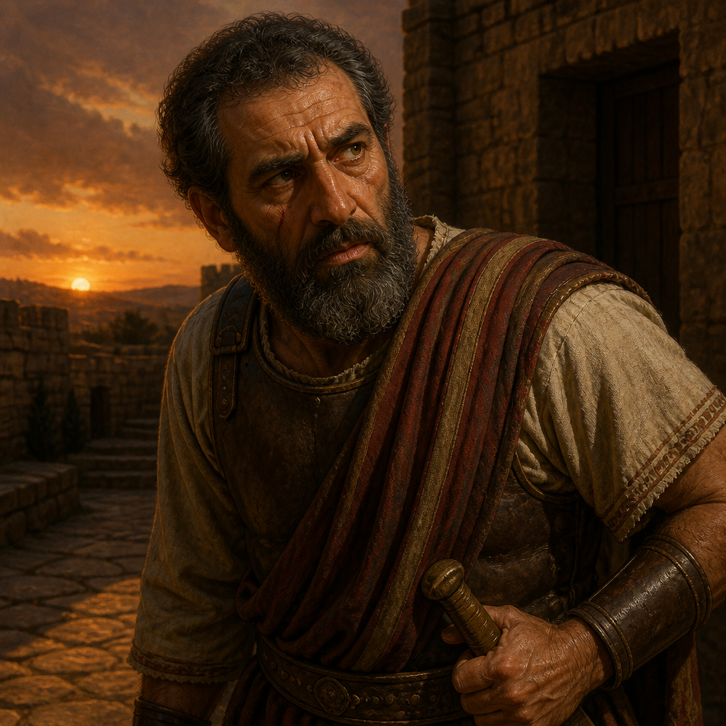 Oil-painting style portrait of Jezaniah, Military commander who consulted Jeremiah but later rejected his prophecy to stay in Judah