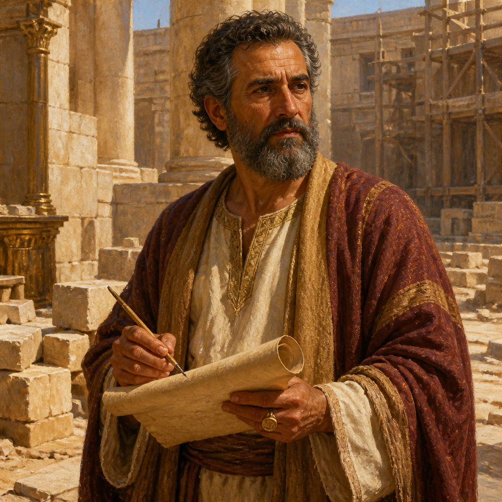 Oil-painting style portrait of Joah, Recorder to King Josiah, Royal recorder who helped oversee the Temple repairs under King Josiah