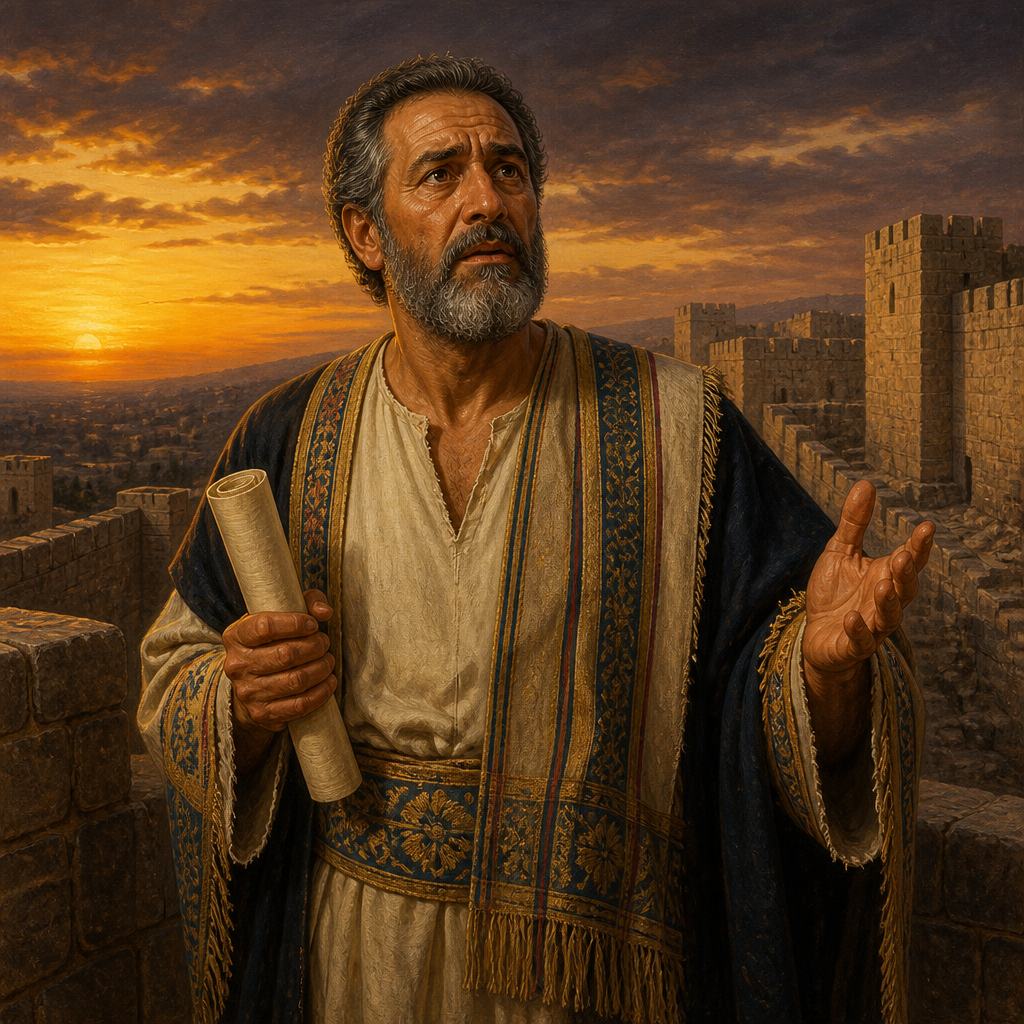 Oil-painting style portrait of Joah, Recorder to King Hezekiah, Recorder for King Hezekiah who stood against the Rabshakeh during the Assyrian siege of Jerusalem