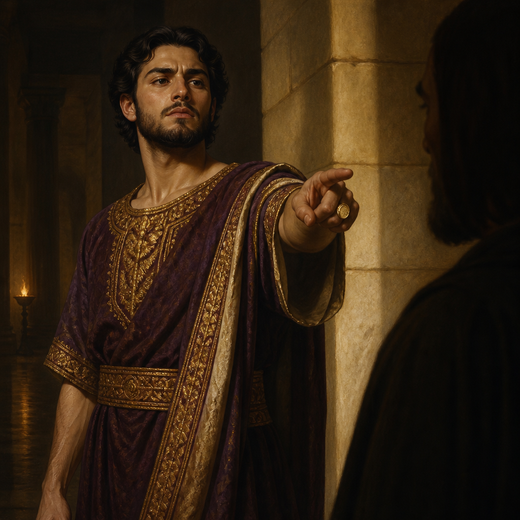 Oil-painting style portrait of Joash, Son of Ahab, Prince of Israel who oversaw the imprisonment of the prophet Micaiah