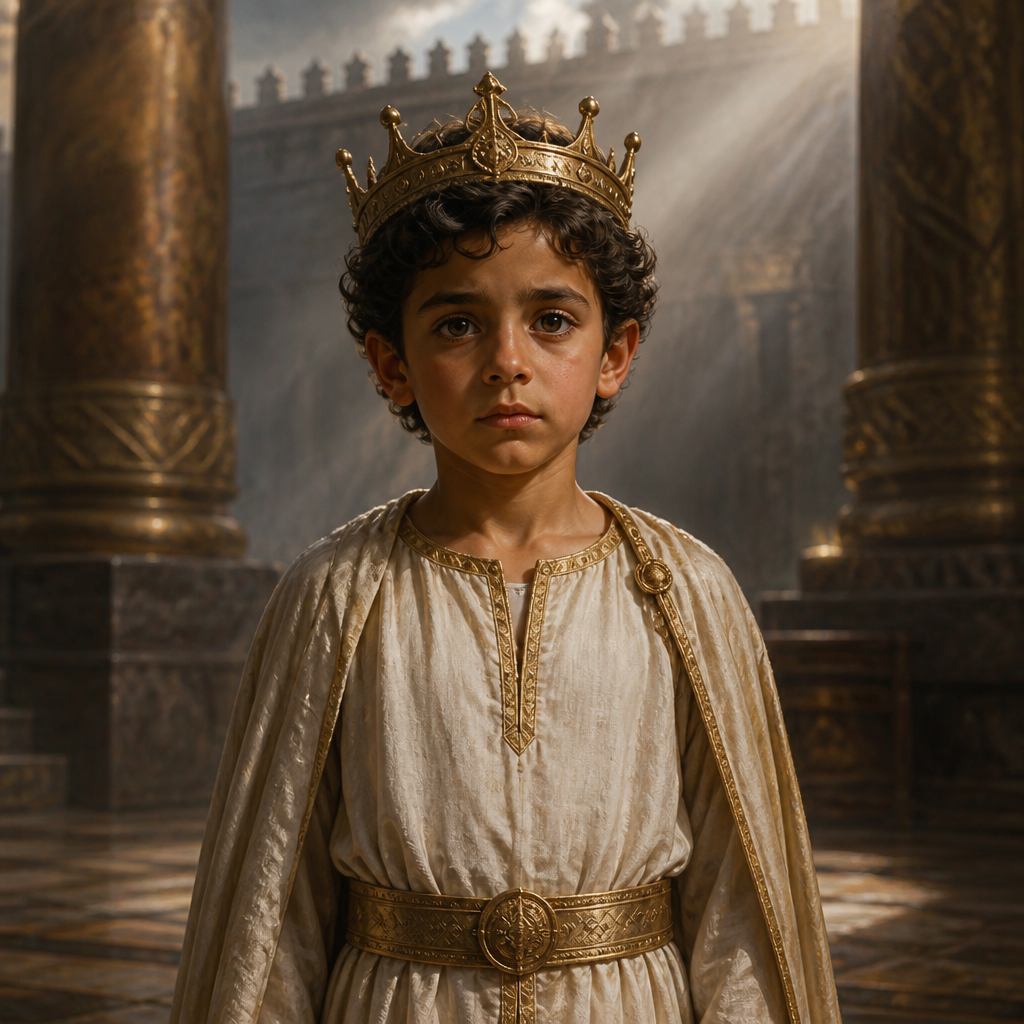 Oil-painting style portrait of Joash, King of Judah, King of Judah who survived an infancy massacre and later repaired the Temple