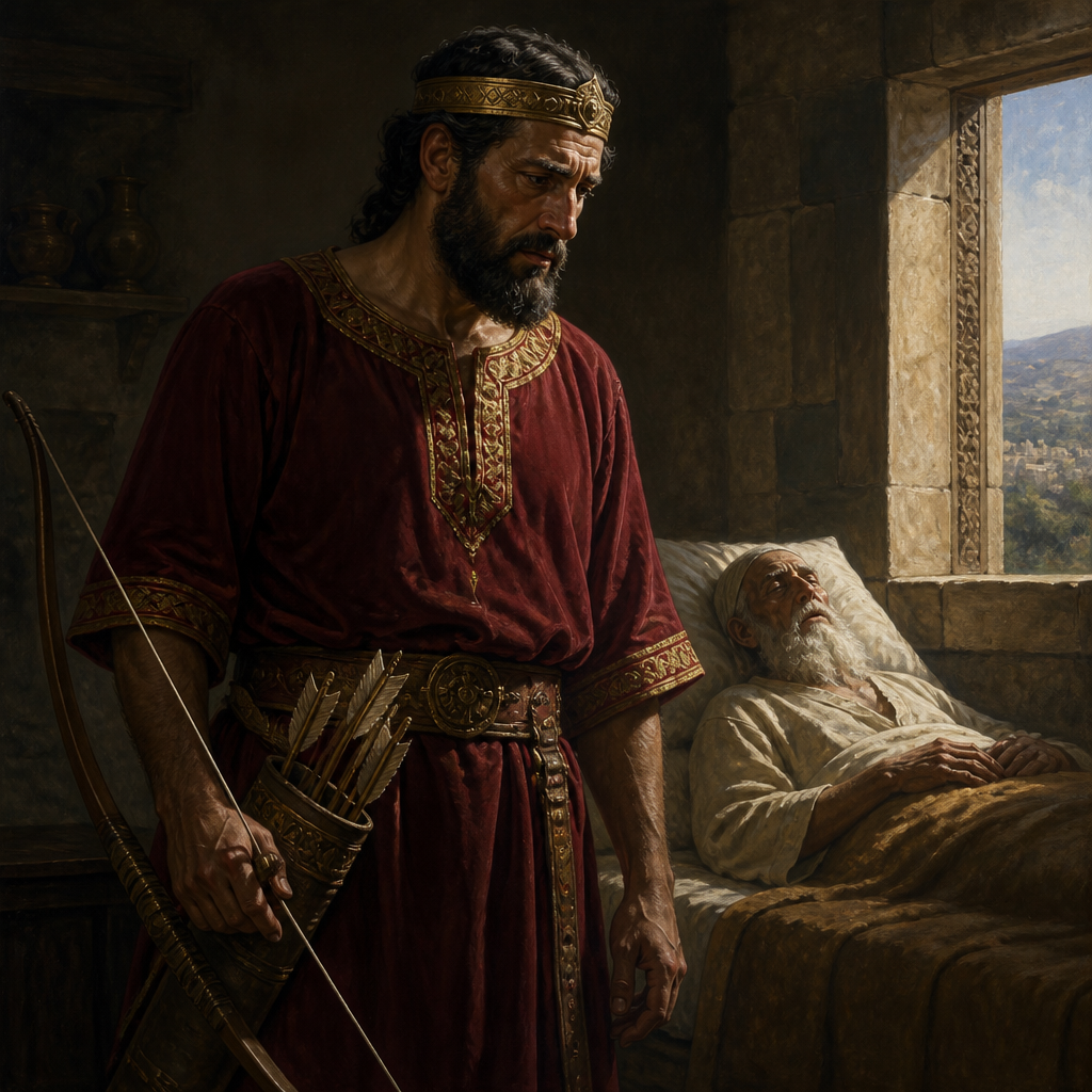 Oil-painting style portrait of Joash, King of Israel, King of Israel who defeated the Arameans three times and sacked Jerusalem