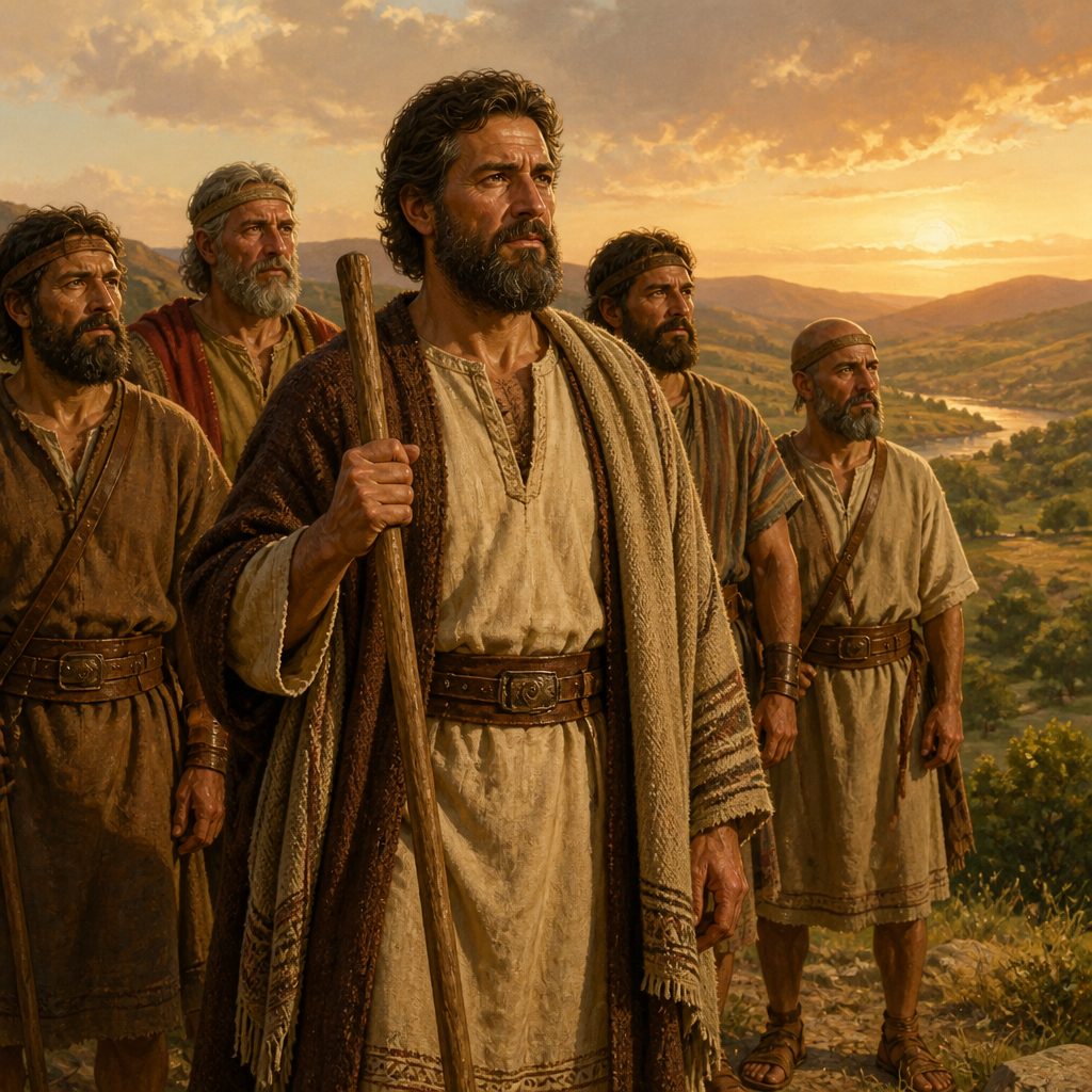 Oil-painting style scene of Joel, Chief of the Tribe of Gad, figures from the Bible