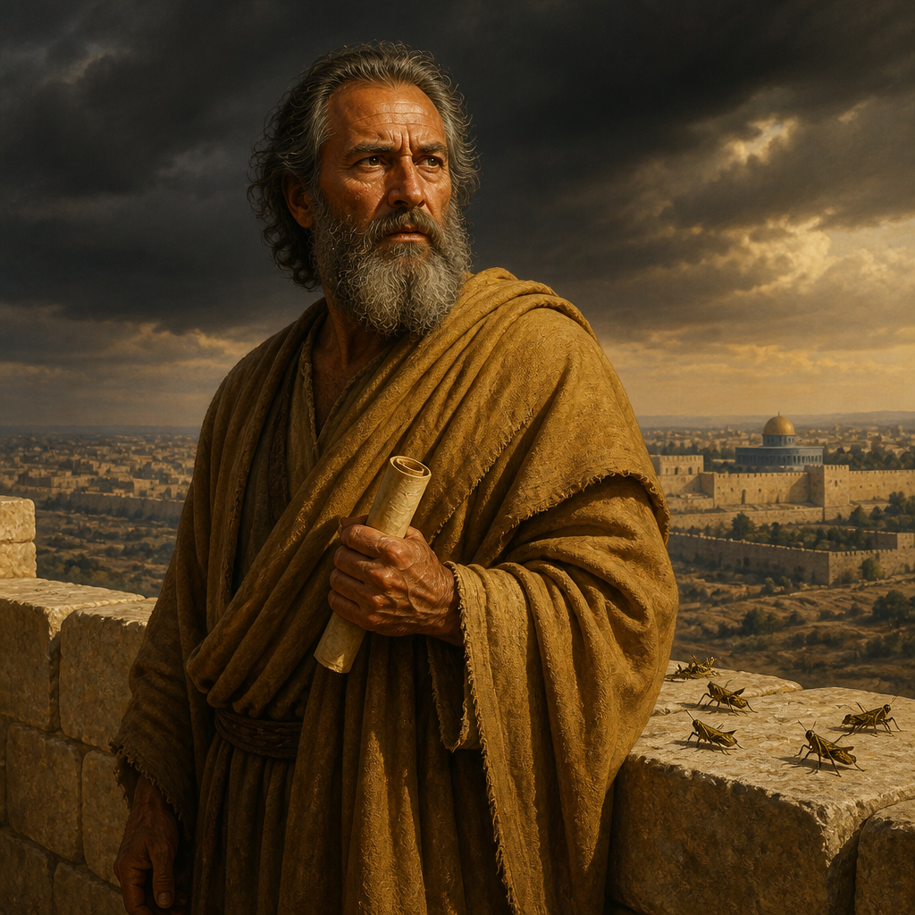 Oil-painting style portrait of Joel, Son of Pethuel, Prophet who predicted the outpouring of the Holy Spirit and the Day of the LORD