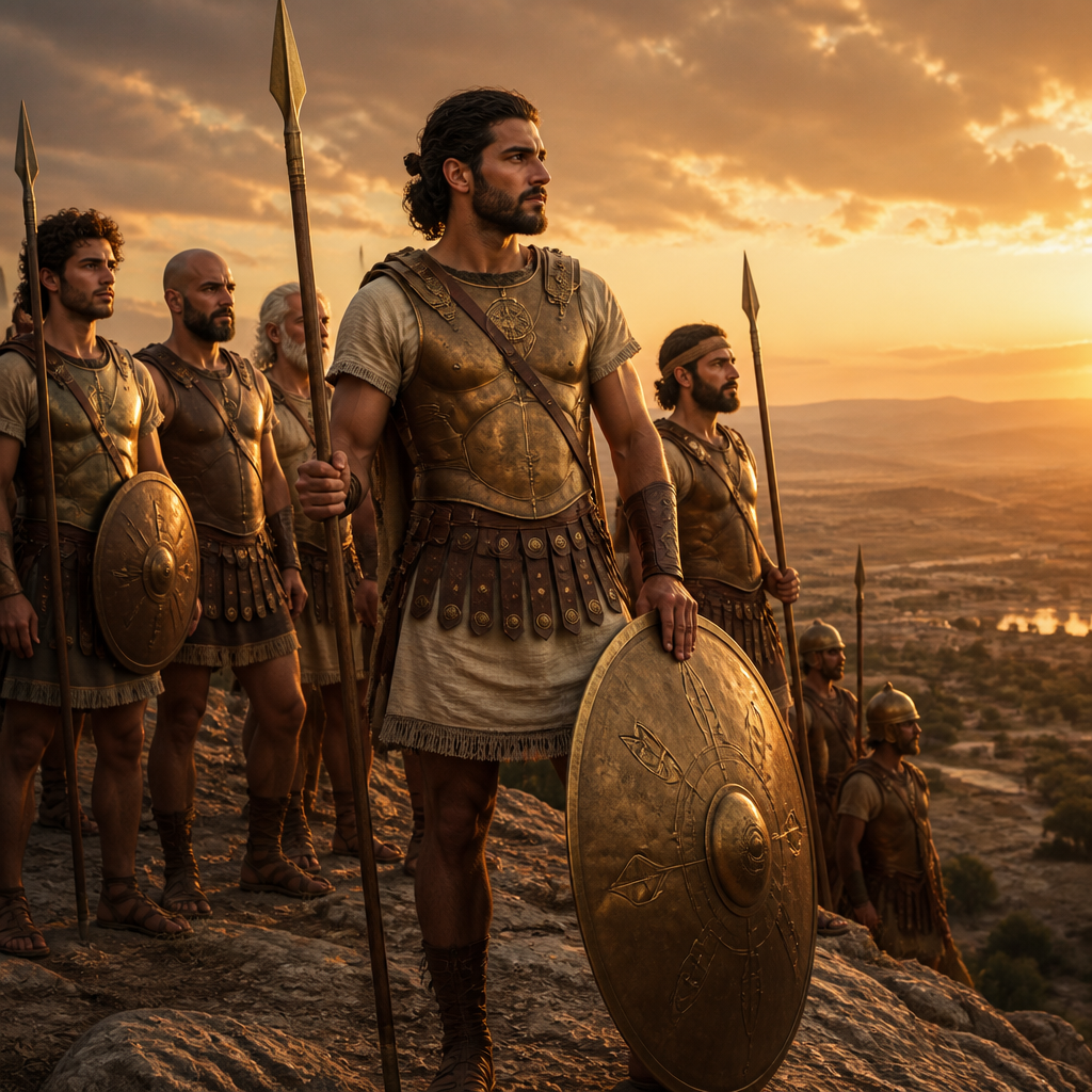 Oil-painting style scene of Joha, Mighty Man of David, figures from the Bible