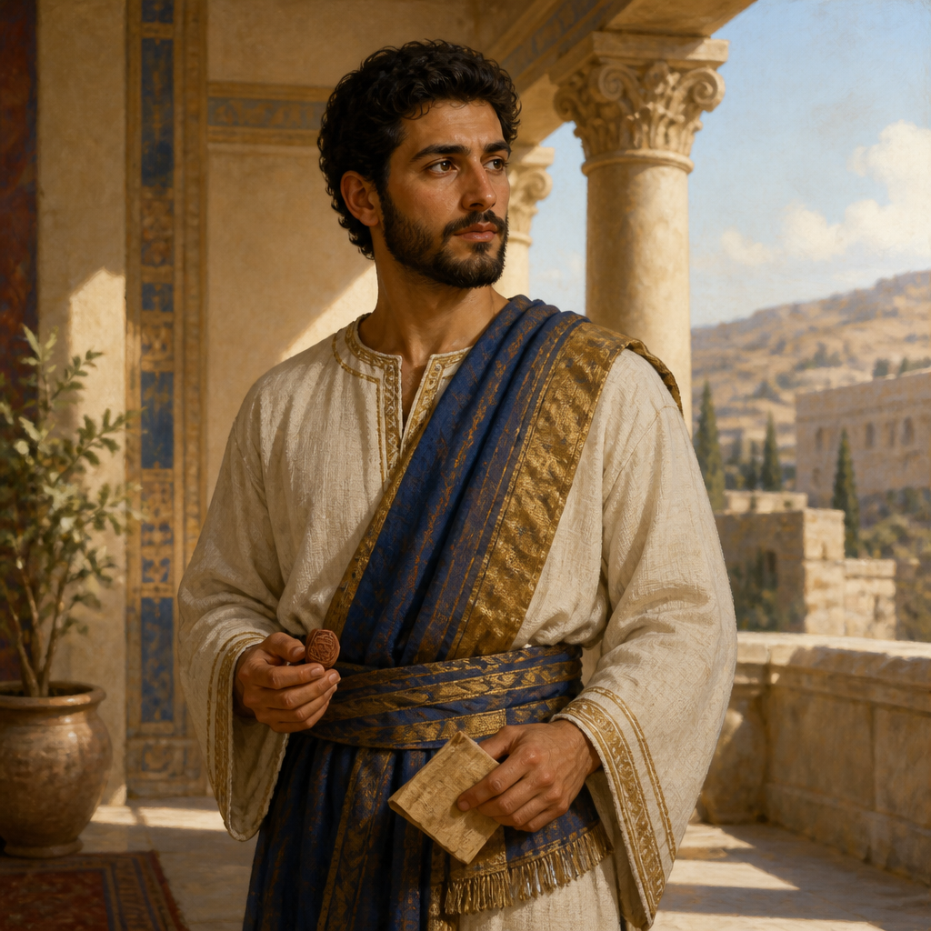 Oil-painting style portrait of Johanan, Son of Elioenai, Son of Elioenai and member of the royal Davidic lineage