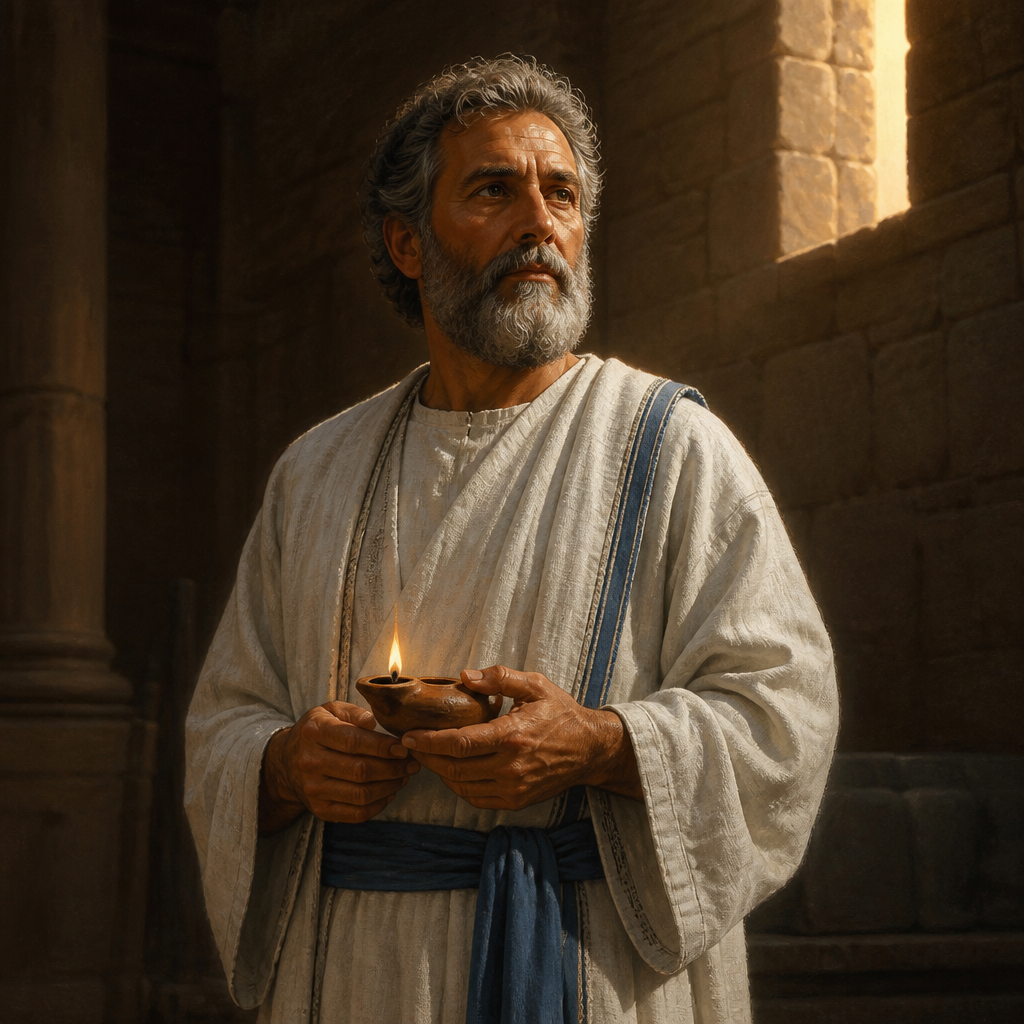 Oil-painting style portrait of Johanan, Son of Azariah the Priest, Priest in the lineage of Zadok who fathered the Azariah who served in Solomon's Temple
