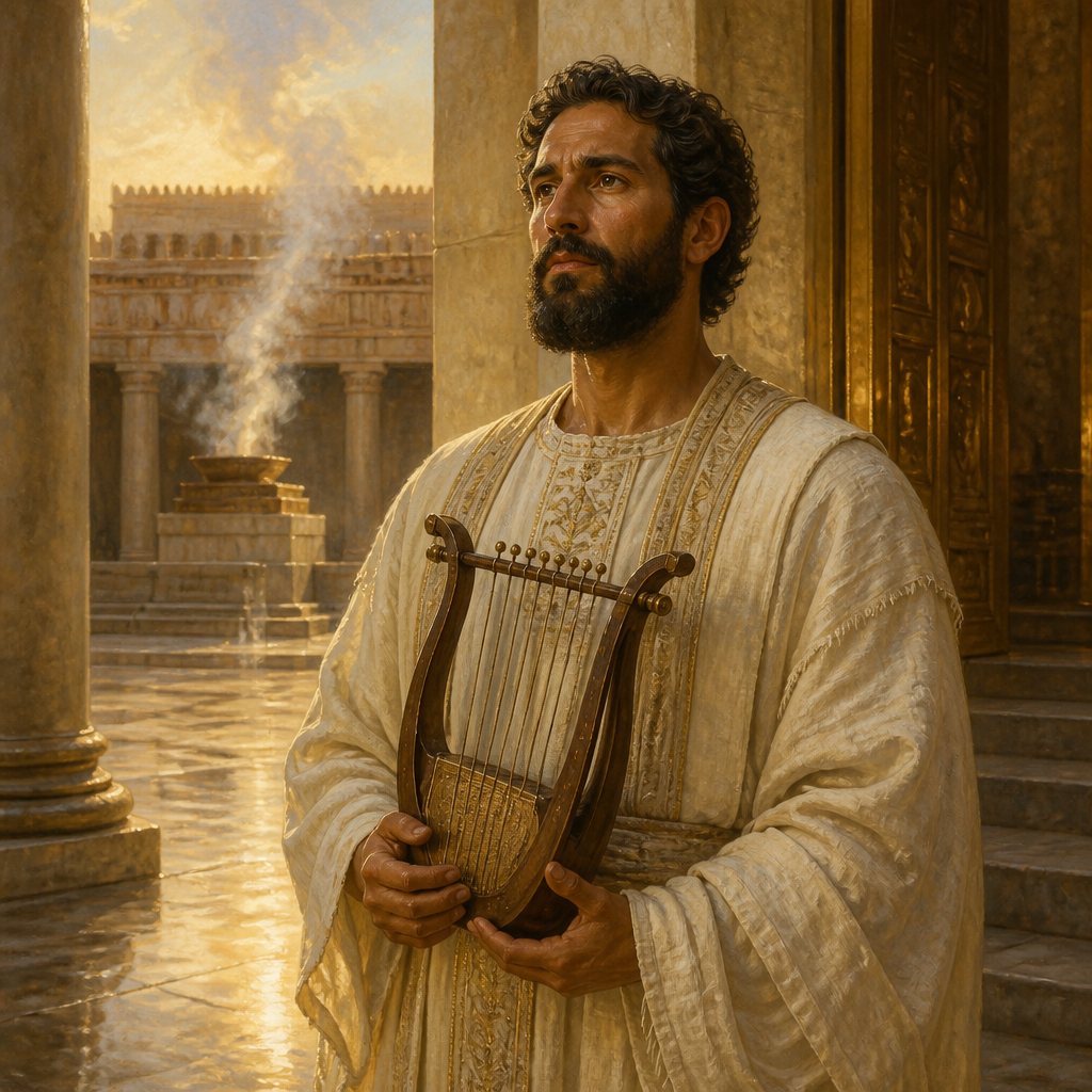 Oil-painting style portrait of Joseph, Son of Asaph, Levite musician and son of Asaph who led the first lot of sanctuary singers