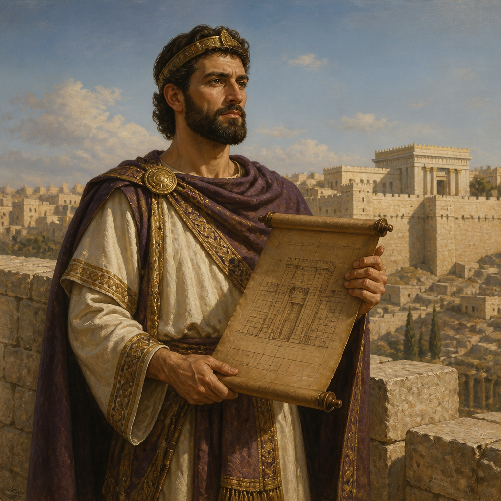 Oil-painting style portrait of Jotham, King of Judah, King of Judah who grew powerful by ordering his ways before the LORD