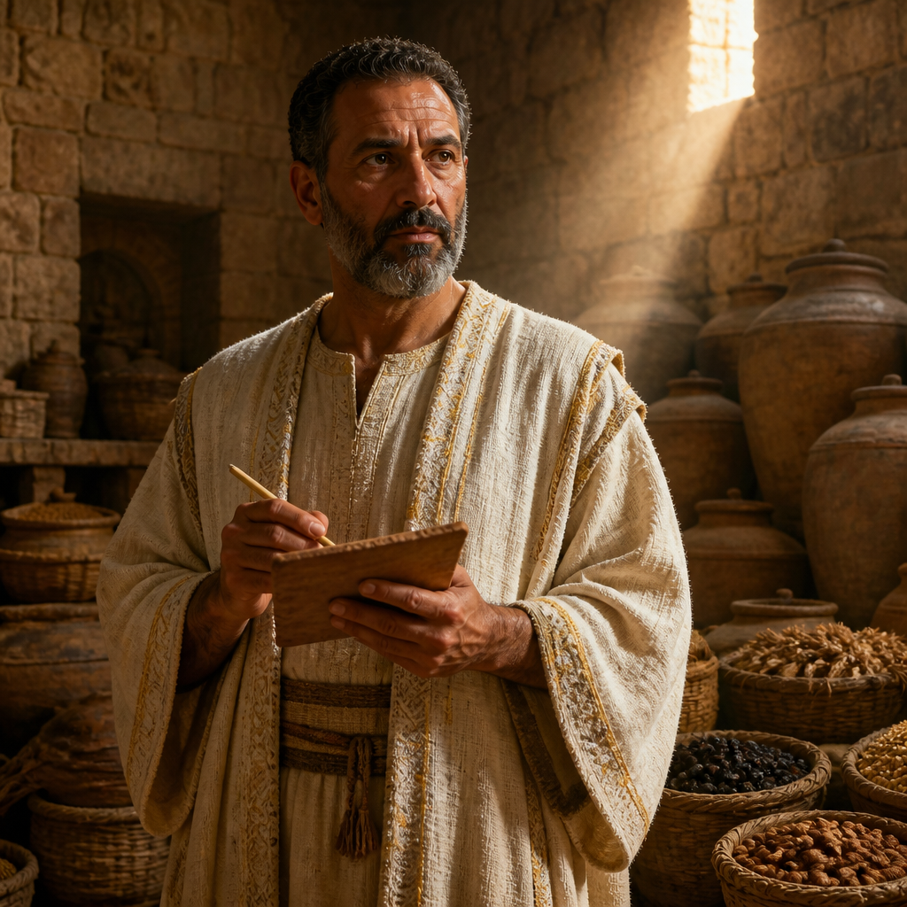 Oil-painting style portrait of Jozabad, Overseer under Hezekiah, Levite overseer who managed Temple offerings under King Hezekiah